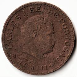 Alternative view of 1/2 Tanga 1901 Copper Coin of Calcutta Mint CARLOS 1 REI DE MCM1 Portugal Portuguese India