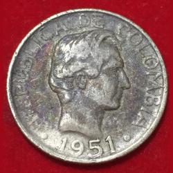 1951 Colombia 20 Centavos Silver Coin #F24
