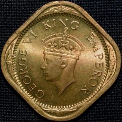 Alternative view of Nickel-Brass 1/2 Anna of George VI (AD 1942) of Bombay Mint in UNC Grade Rare