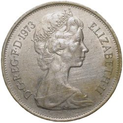 Old Copper-Nickel 10 Pence of Elizabeth II (AD 1973) from United Kingdom Large Size