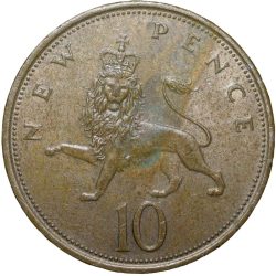 Alternative view of Old Copper-Nickel 10 Pence of Elizabeth II (AD 1973) from United Kingdom Large Size