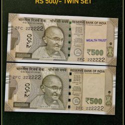 Rs 500 Twin Pair Gem Unc Very Unique Banknote Set SUPER Solid Number 2FC 222222