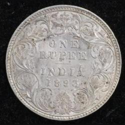 Alternative view of 1893 British India Victoria Silver One Rupees High Detailing Rare Coin #7872