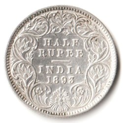 Rare Half Rupee 1893 of Calcutta Mint of Victoria Collectible British India Silver Coin