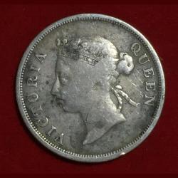 Alternative view of 1896 Straits Settlement , British malaysia 50 cent Victoria Silver Very Rare Coin # o-5