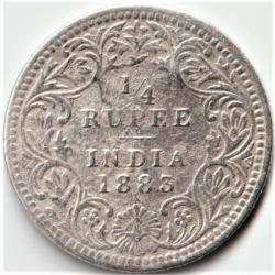 Extremely Rare 1/4 Rupee Key Date 1883 Silver British India Coin of Victoria Empress