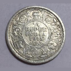 1913 India - British ¼ Rupee - George V King Emperor Silver Rare Coin #Z-145