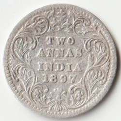 Rare Two Annas 1897 Calcutta Mint Silver Coin of Victoria Empress British India Coinage