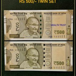 Rs 500 TWIN SET Gem Unc Very Unique Bank Note Set SUPER Solid Number 1RA 111111