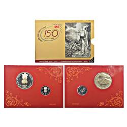 Rs 100 And 1 India Post 150 Years PROOF Coin Set India Government Mint Issue Unique and Rare