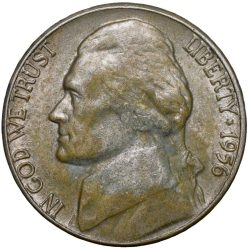 Old Copper-Nickel 5 Cents of USA - Jefferson (AD 1956)
