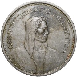 Copper-Nickel 5 Francs of Switzerland Country (AD 1979) with Bust of curly-haired herdsman Large Siz