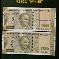 Rs 500 Twin Pair Gem Unc Very Unique Banknote Set SUPER Solid Number 2NH 222222