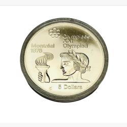 1976 CANADA Queen Elizabeth II Olympics Montreal Village Silver $5 Coin