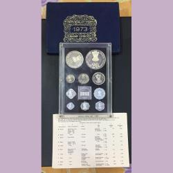 1973 proof set 10 coin set with card box and certificate rare set