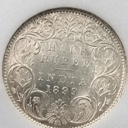 Rare Half Rupee 1899 Graded in MS 64 Grade Victoria Queen British India Silver Coin