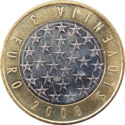 2008 Slovenia 3 Euro European Union Presidency Commemorative issue With Capsool gem Unc Coin
