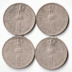 Alternative view of 4 Coin Set of 1 Rupee 1889 To 1964 Nickel Coin Of Republic India Commemorative Coin
