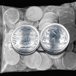 Re 1 RBI Seal 100 Coin Pouch 2017 Noida Mint Top Luster Diamond Mark Definitive Issue