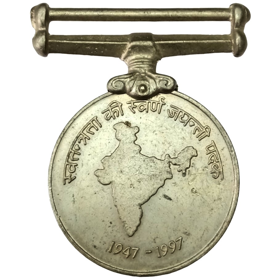 Rare 50th Anniversary of Indian Independence 1947 to 1997 at Back Indian Map Collectible Named Medal Awarded at 15th August 1997 on 50th Anniversary of Independence - Image 2