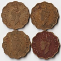 Extremely Rare and Fine 4 Coins Set of One Anna 1942 to 1945 Nickel-Brass Coins Set of George VI British India Coinage