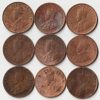 9 Coins Set of One Quarter Anna 1917 to 1936 Copper Coin of King George V British India Collectible Coins