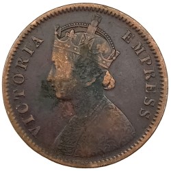 Alternative view of Rare One Quarter Anna 1877 Coin of Victoria Empress British India Copper Coin #NH1238
