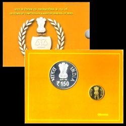 50 Years Of Comptroller & Auditor 2010 Proof Set 150 Ruppes and 5 Ruppes Coin Set Kolkata Mint issue