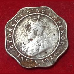 4 Anna's 1920 George V British India Rare Coin #N44