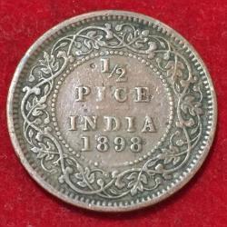Alternative view of 1898 India - British ½ Pice - Victoria Top Condition Rare Coin Lowest Price #N95