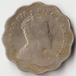 Extremely Rare One Anna 1909 Copper-Nickel Coin of King Edward VII British India Coinage