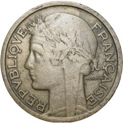 Brass 2 Franc Of France (Ad 1936) With Marianne's Head Left