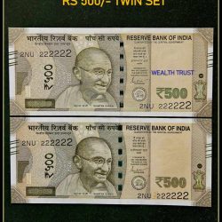 Rs 500 Twin Pair Gem Unc Very Unique Banknote Set SUPER Solid Number 2NU 222222