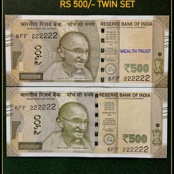 Rs 500 Twin Pair Gem Unc Very Unique Banknote Set SUPER Solid Number 6FF 222222