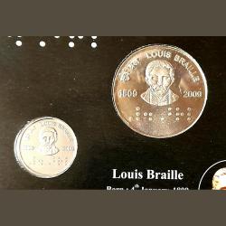 Alternative view of 200 th Birth Aniversary of Louis Braille Unc Set 100 Rs 2 Rs Kolkata Mint