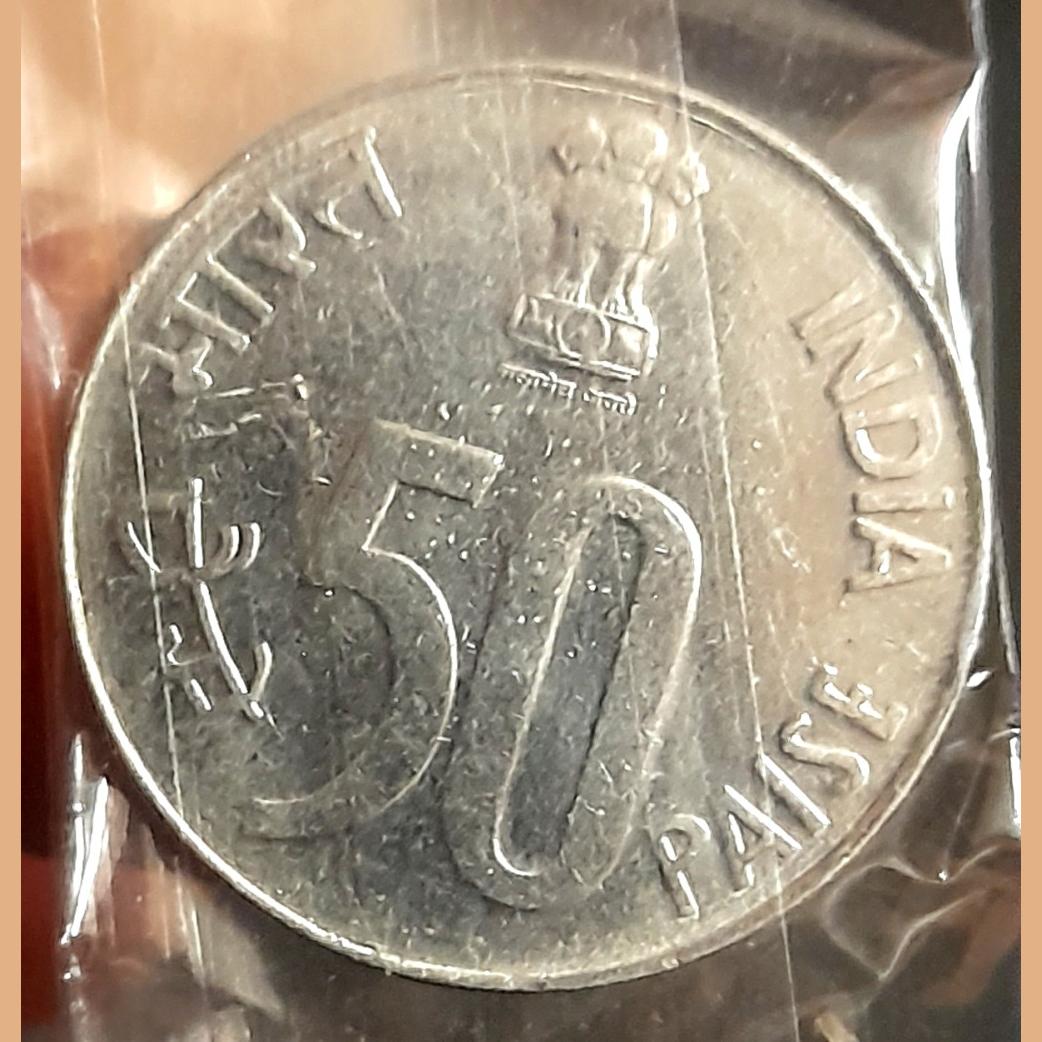 50 Paise 50 th year of Independence 1997 Ferratic Stainless Steel 22Mm Bunc Condition Noida Mint 02 - Image 2