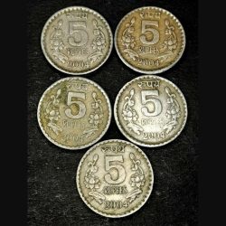 Five Rs Copper Nickel 2004 Fine Condition Calcutta Mint Scare Coin 5 Pcs Given