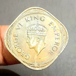 Alternative view of George Vi 2 Annas Nickel Brass Rare Coin 1944 Lahore Mint 04