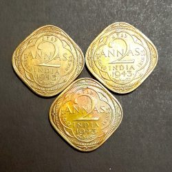 George vi 2 Annas 1943 Bombay Mint 3 Pcs Given 04