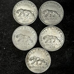 George Vi King Emperor Half Rupee 1946 or 47 5 Pcs Aunc Condition 04