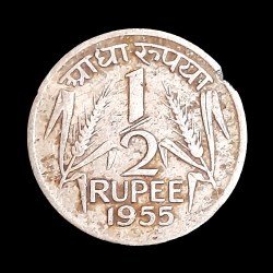 Half Rs Rare Coin 1955 Fine Condition Bombay Mint 03