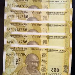 Holy number ending 786 5piece 20rs very rare note UNC the very lowest price