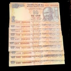 Ten Rs Old Notes Same Semi Numbers All Notes 000400 Total 20 Notes Given Raghuram Rajan Governor Gem Unc Condition B7