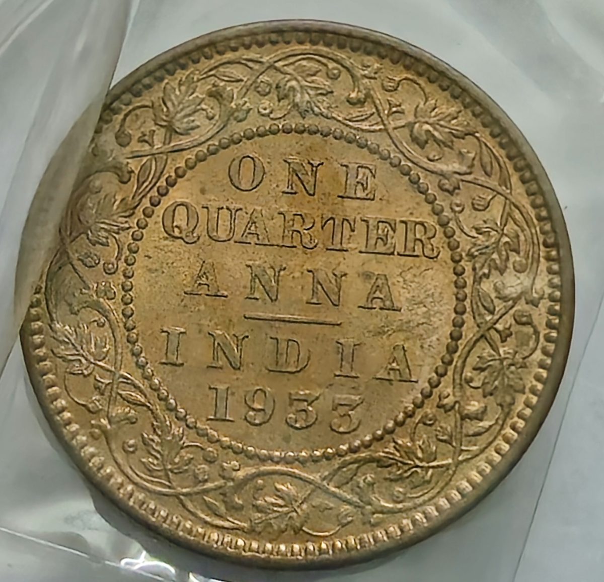 George V One Quarter Anna 1933 Copper Coin UNC - Image 2