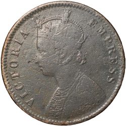 Copper 1/4 Anna of Victoria Empress (AD 1890) with Reverse Deign Type II