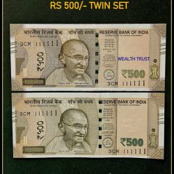 Rs 500 TWIN SET Gem Unc Very Unique Bank Note Set SUPER Solid Number 3CM 111111