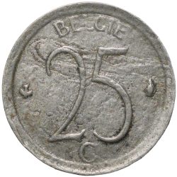 Alternative view of Copper-Nickel 25 Cents of Belgium (AD 1970)