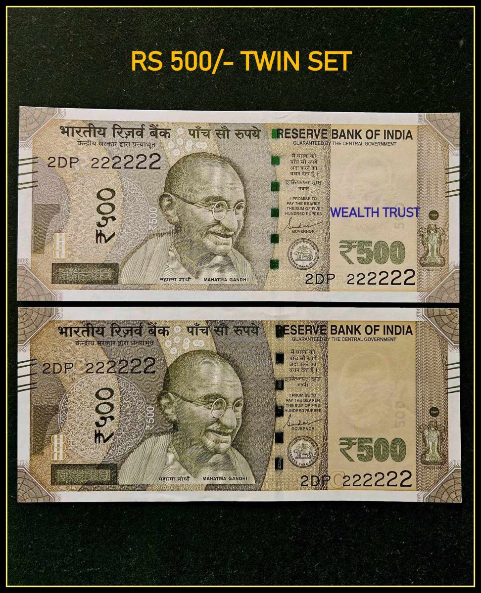 Rs 500 Twin Pair Gem Unc Very Unique Banknote Set SUPER Solid Number 2DP 222222