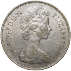 Old Copper-Nickel 10 Pence of Elizabeth II (AD 1969) from United Kingdom Large Size