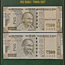 Rs 500 TWIN SET Gem Unc Very Unique Bank Note Set SUPER Solid Number 1BF 111111